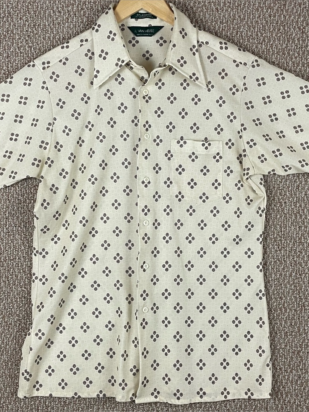 Vtg 70s Van Heusen Shirt Mens M/L Knit Splendor Disco Butterfly Dagger Collar R3
